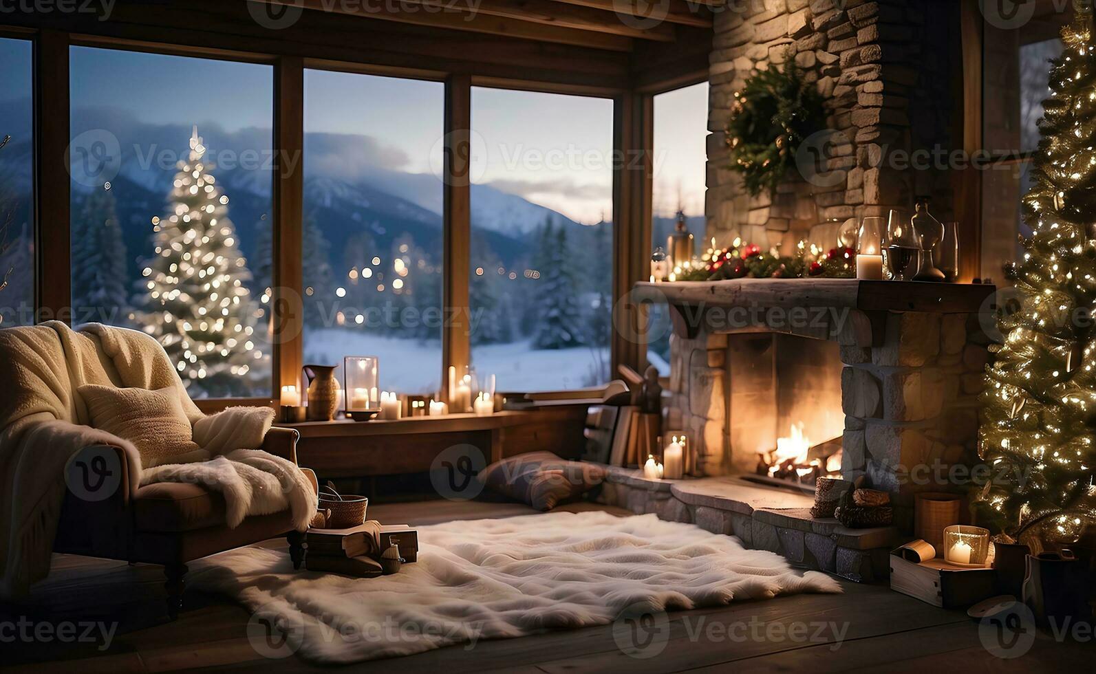 AI generated A cozy house with a Christmas decoration. photo