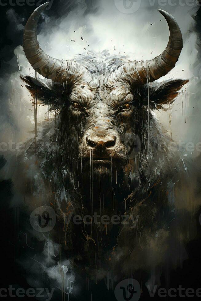 AI generated dark art ink bull monster photo