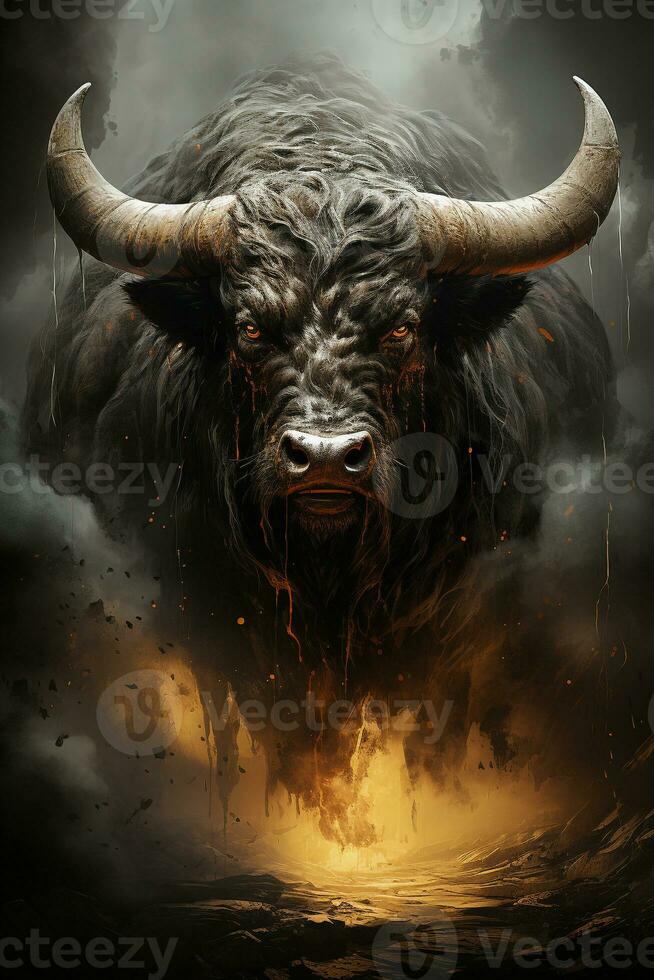 AI generated dark art ink bull monster photo