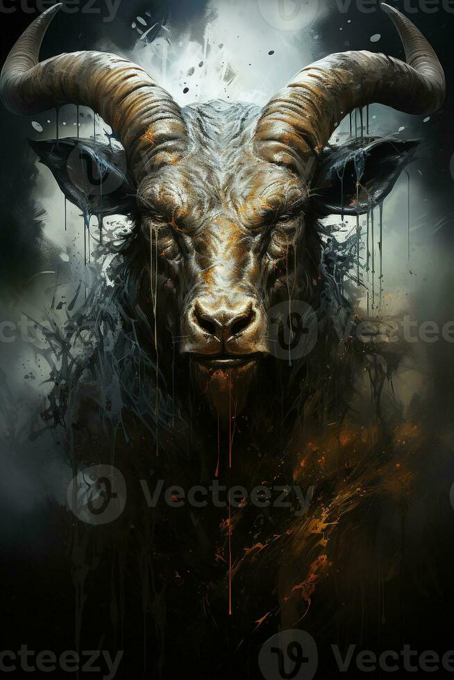 AI generated dark art ink bull monster photo