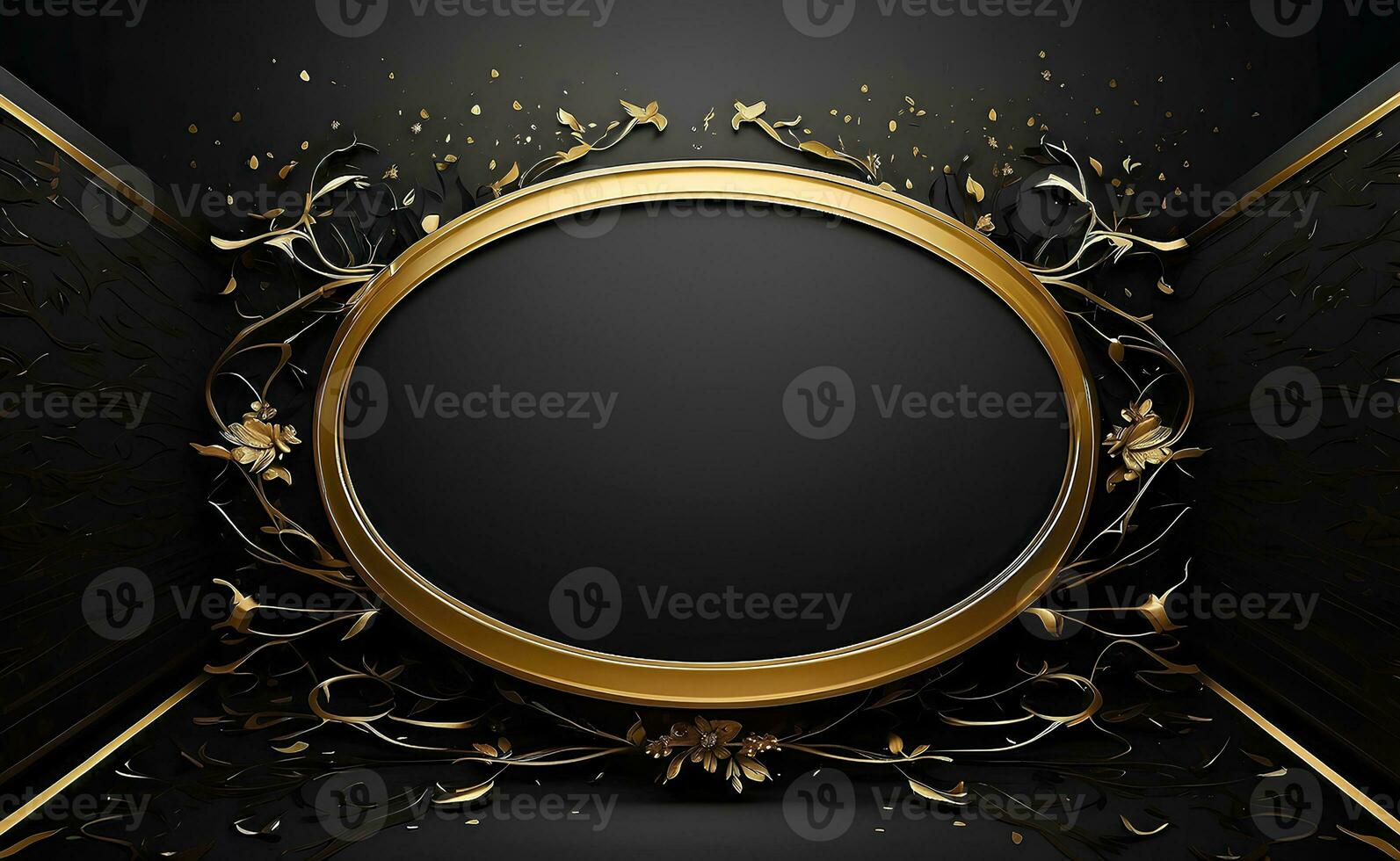 Luxury black and gold background with space in the middle. photo