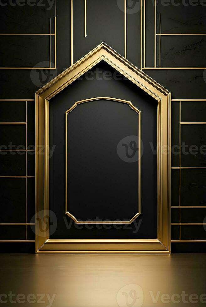 Luxury black and gold background with space in the middle. photo