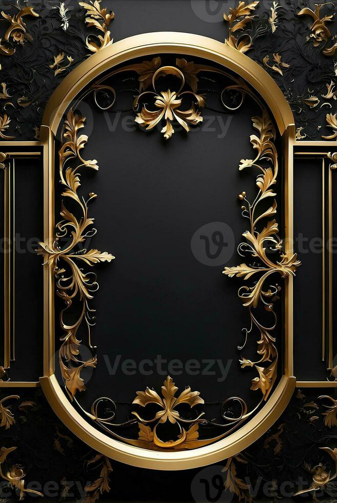 Luxury black and gold background with space in the middle. photo