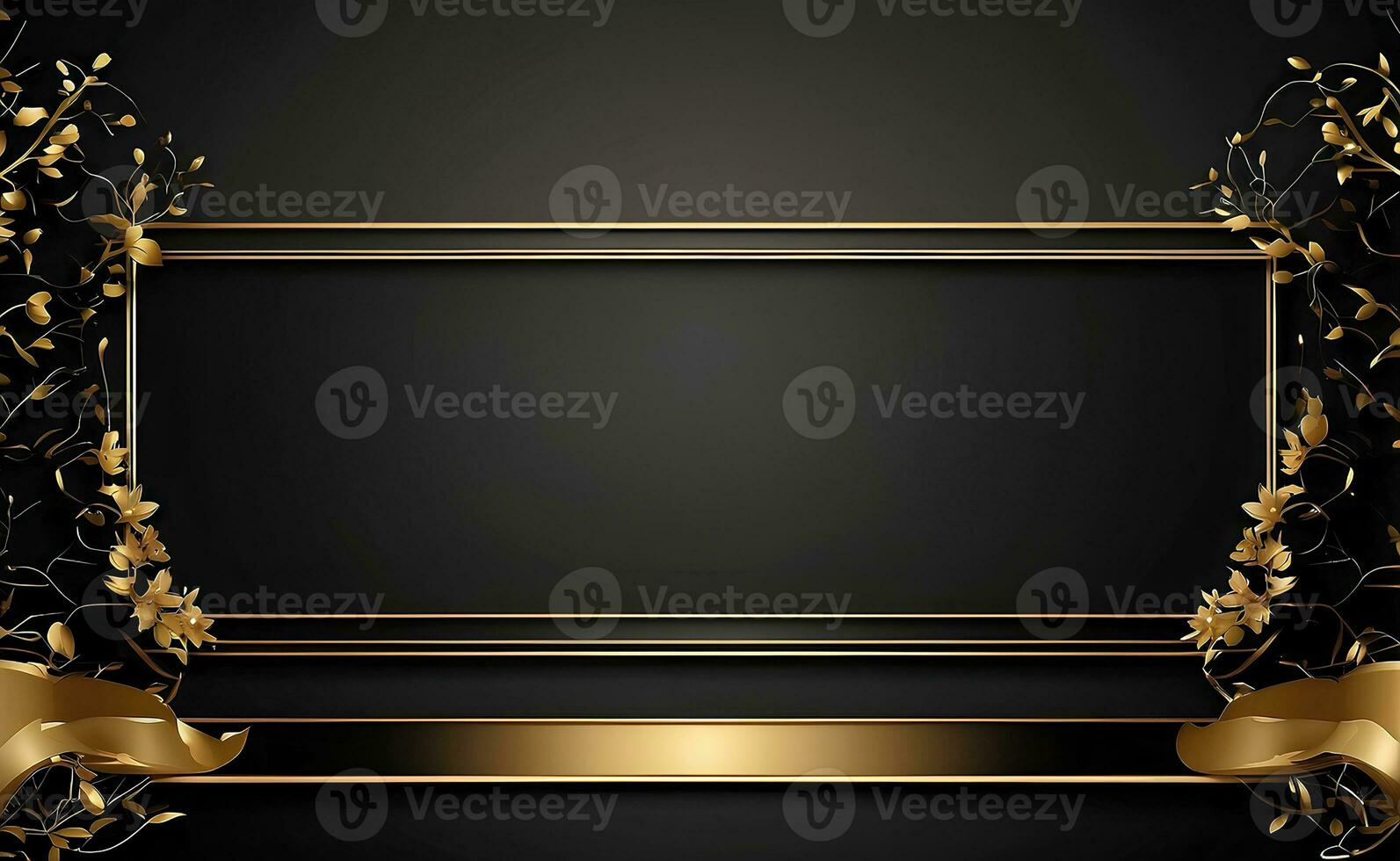 Luxury black and gold background with space in the middle. photo