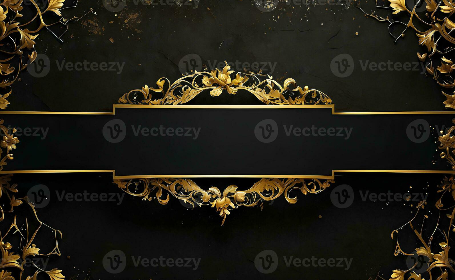 Luxury black and gold background with space in the middle. photo