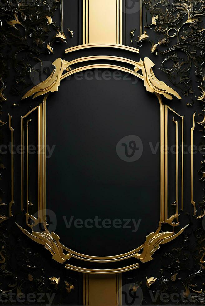 Luxury black and gold background with space in the middle. photo