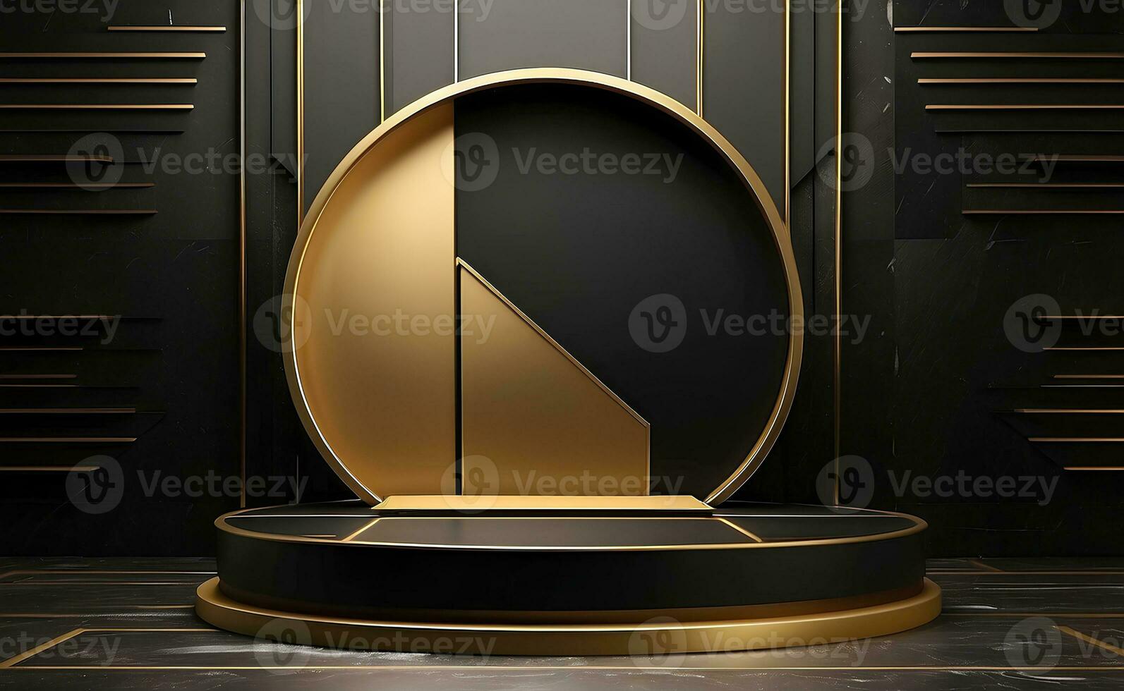 Luxury modern black and gold podium for product display presentation. photo