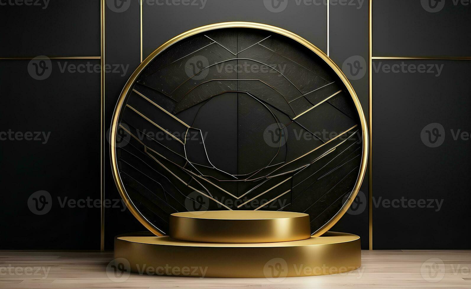 Luxury modern black and gold podium for product display presentation. photo