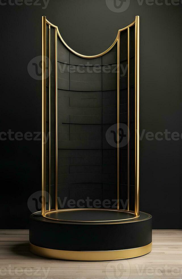 Luxury modern black and gold podium for product display presentation. photo