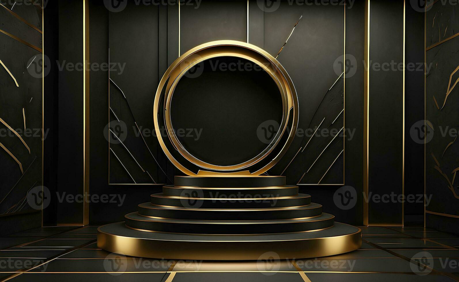 Luxury modern black and gold podium for product display presentation. photo