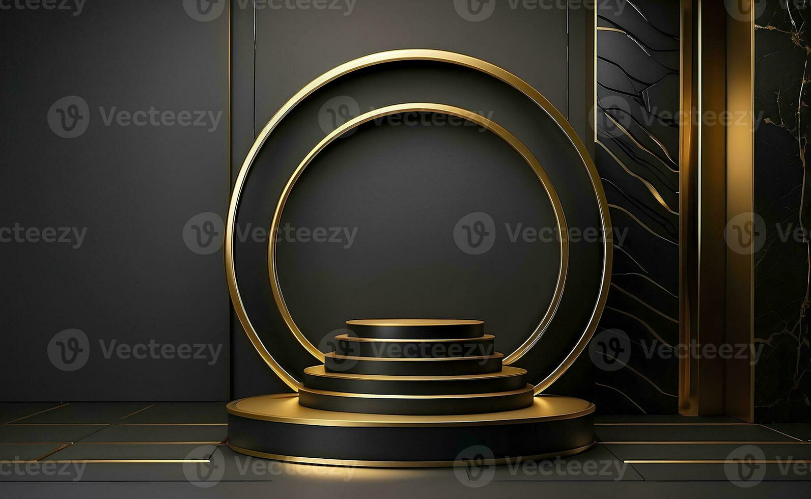 Luxury modern black and gold podium for product display presentation. photo