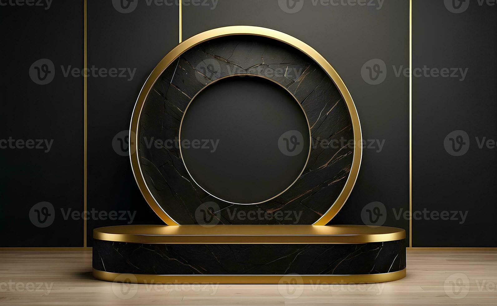 Luxury modern black and gold podium for product display presentation. photo