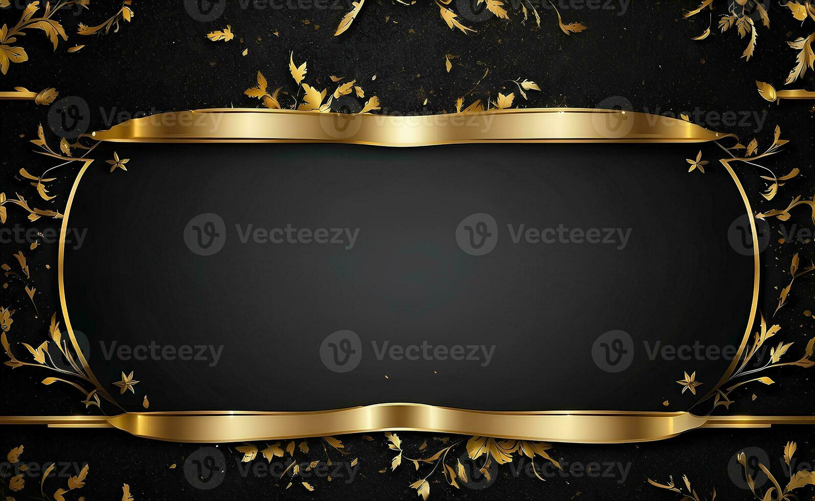 Luxury black and gold background with space in the middle. photo