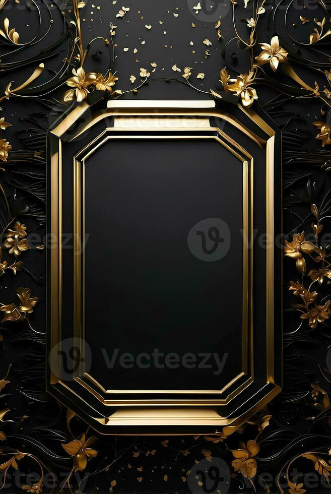 Luxury black and gold background with space in the middle. photo