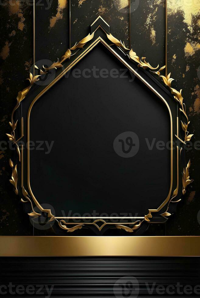 Luxury black and gold background with space in the middle. photo