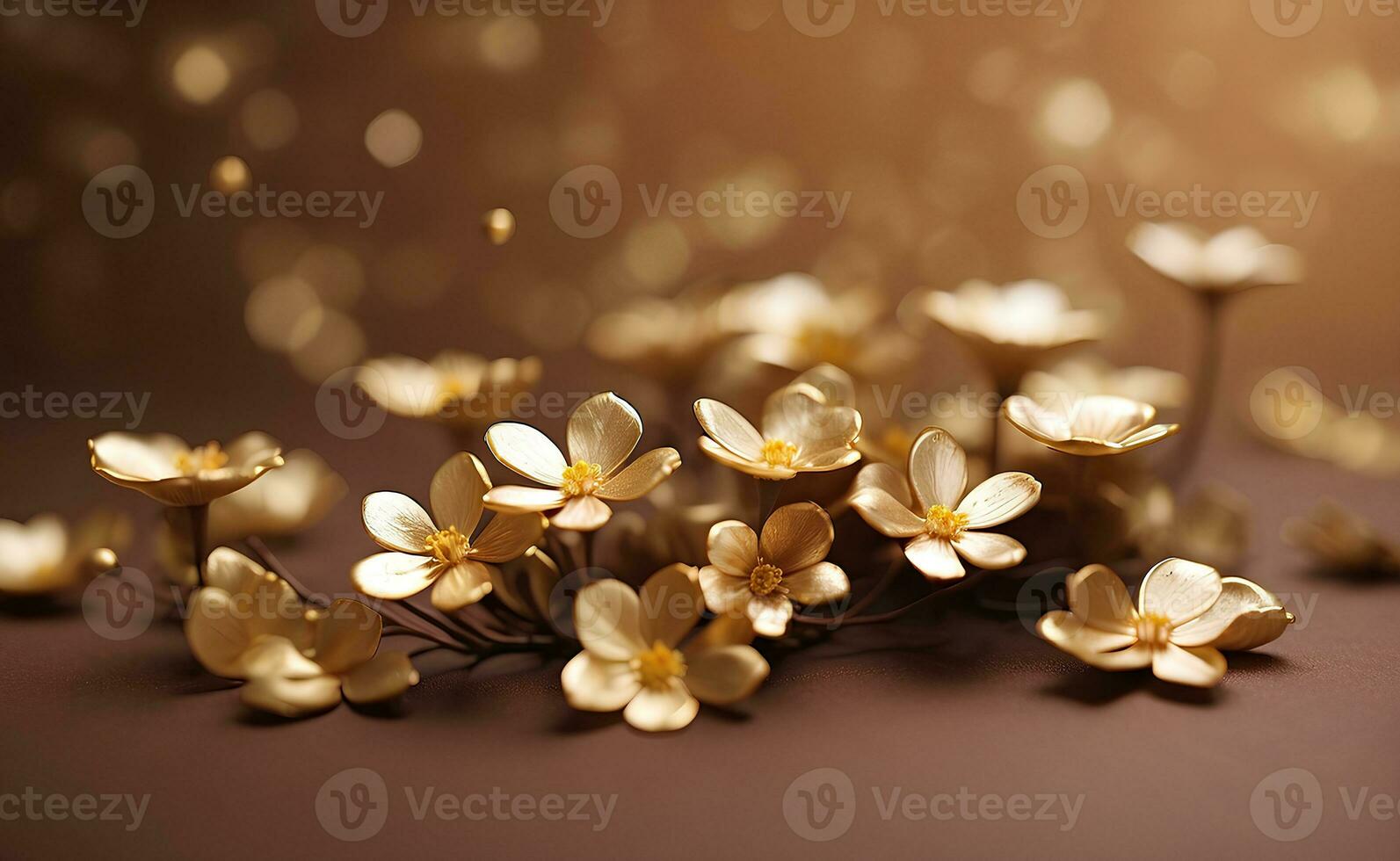 A creamy gold flowers with blurred brown background. photo