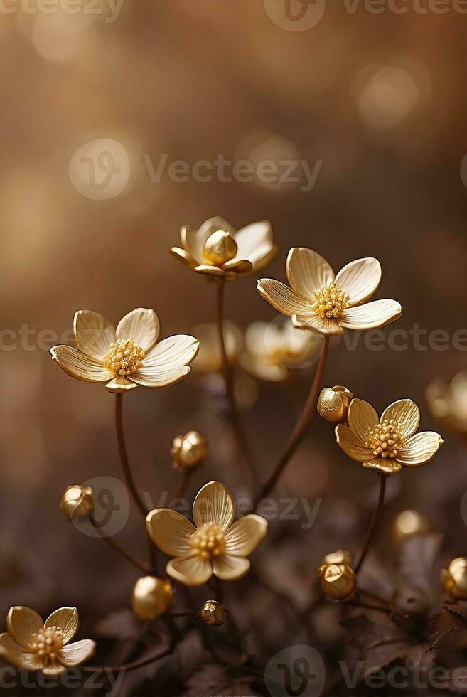 A creamy gold flowers with blurred brown background. photo