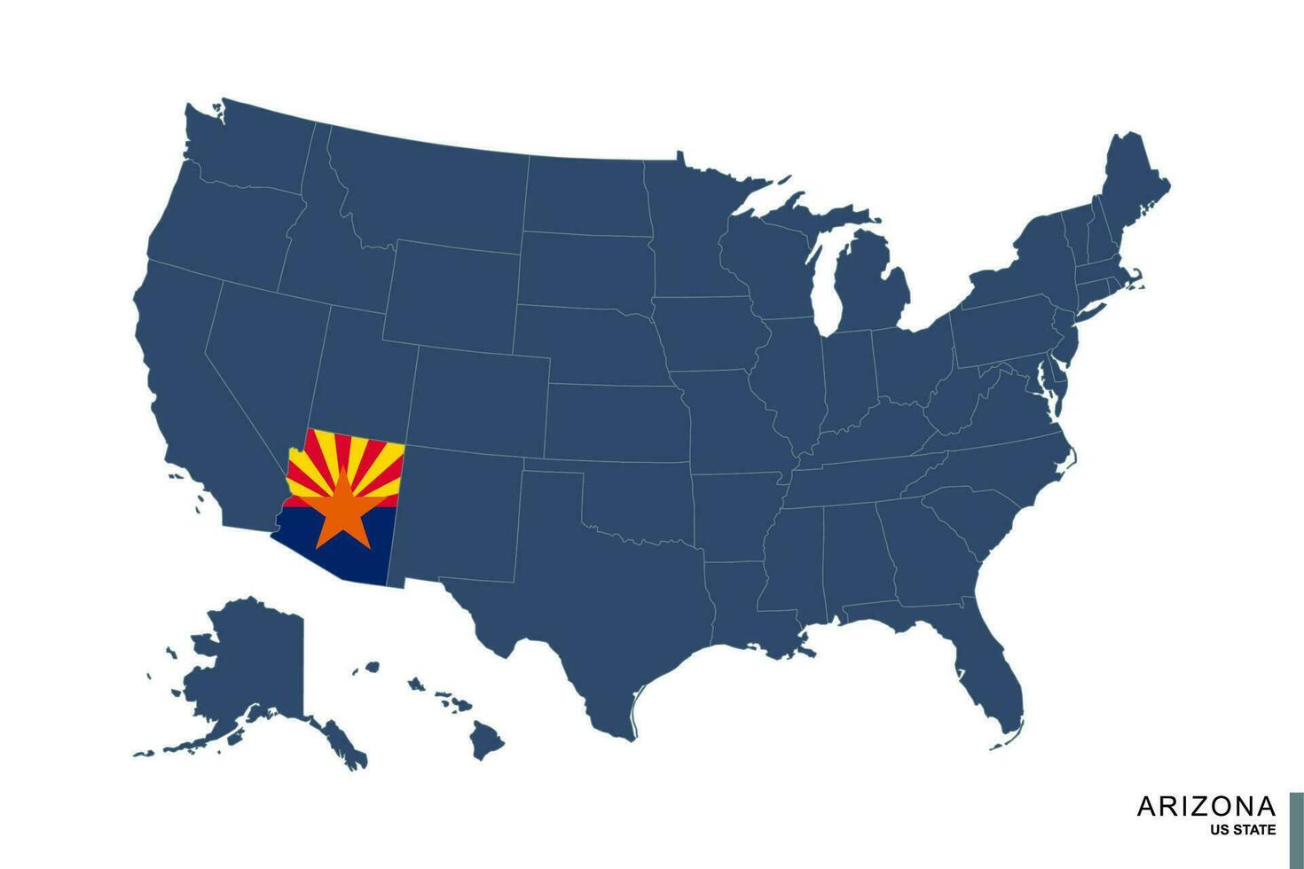 State of Arizona on blue map of United States of America. Flag and map of Arizona. vector