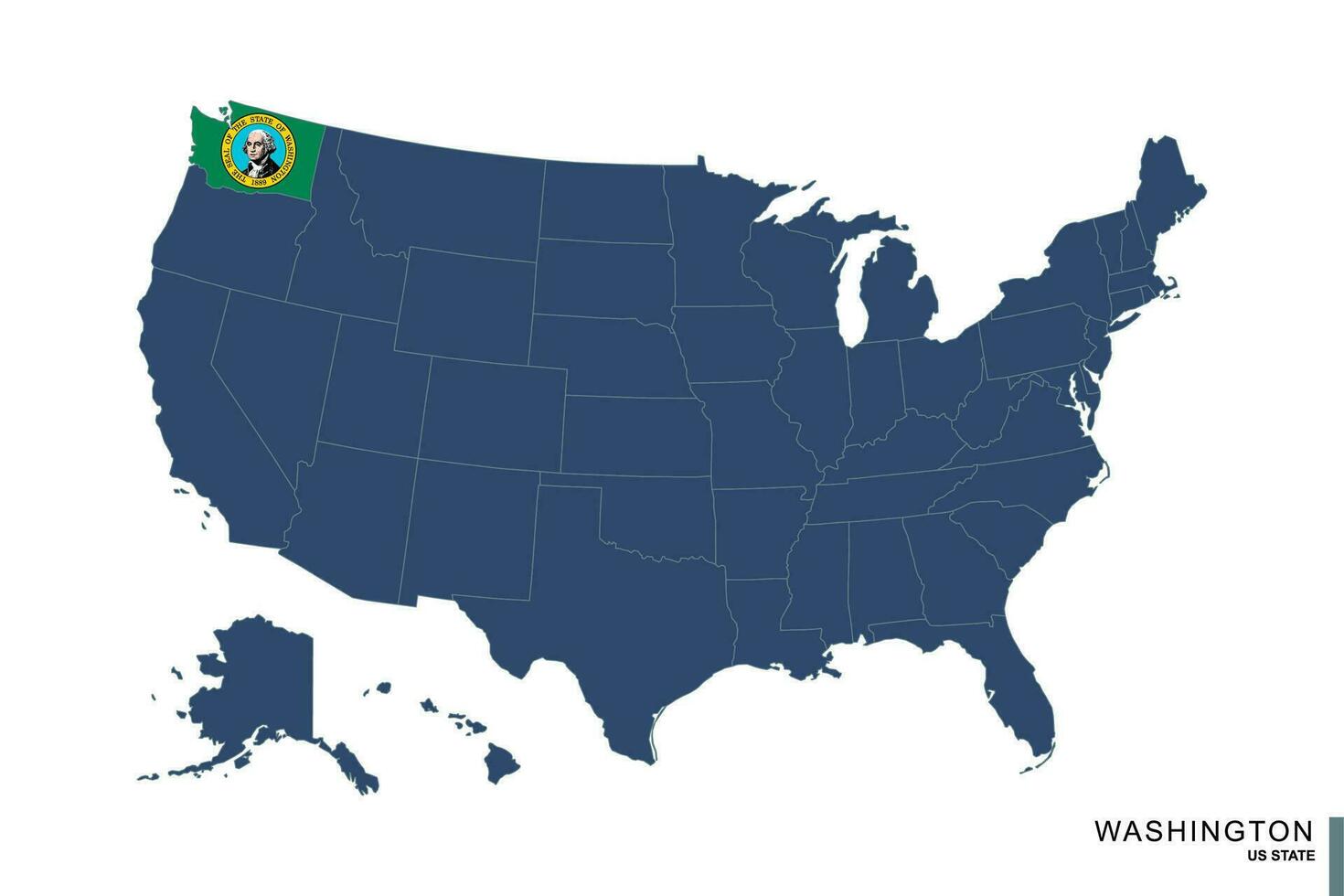 estado de Washington en azul mapa de unido estados de America. bandera y mapa de Washington. vector