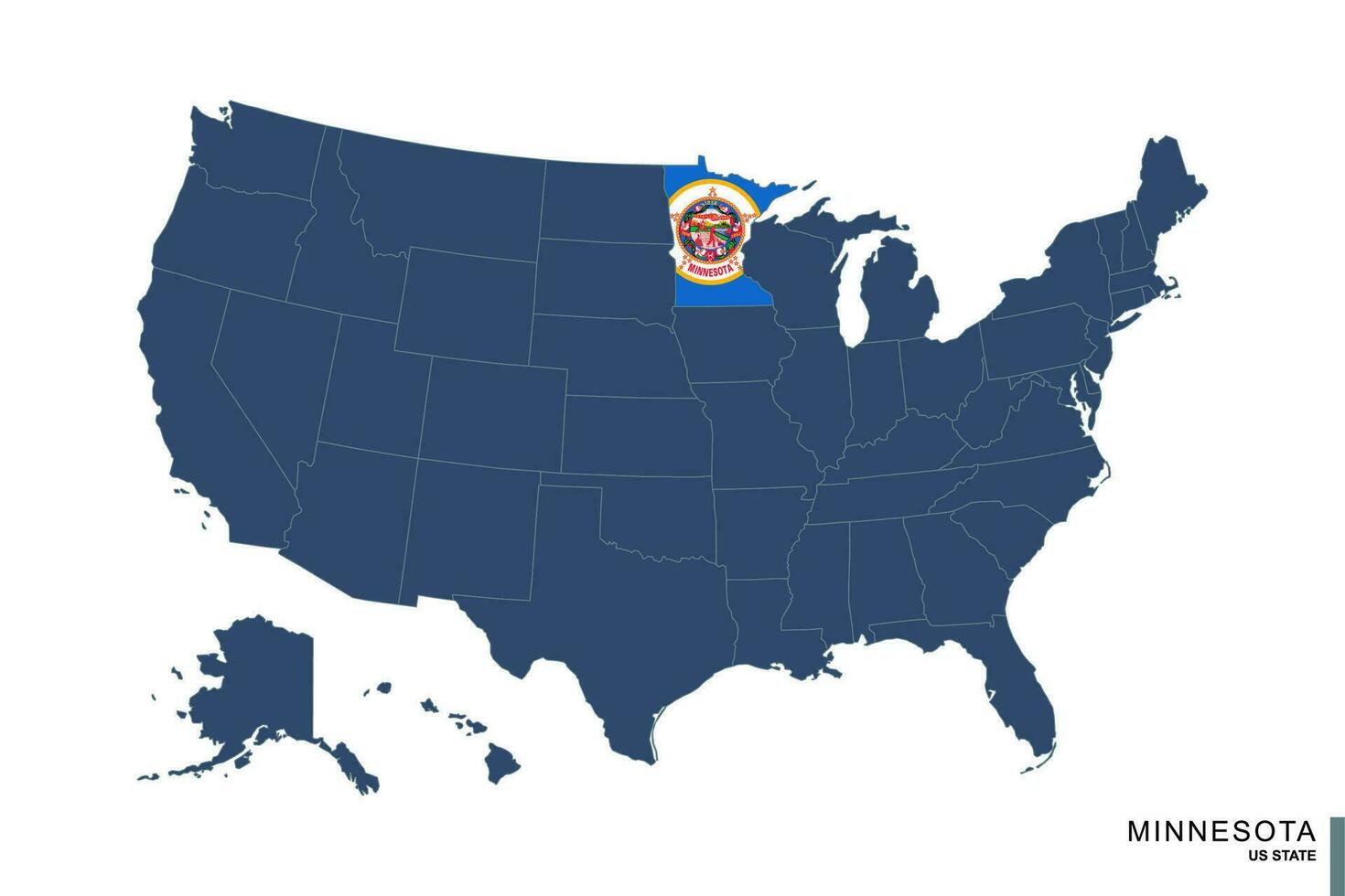 State of Minnesota on blue map of United States of America. Flag and map of Minnesota. vector