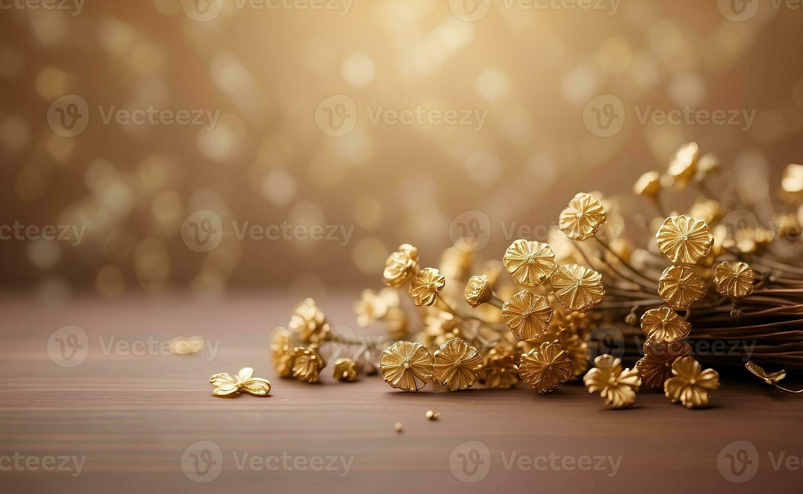 A creamy gold flowers with blurred brown background. photo