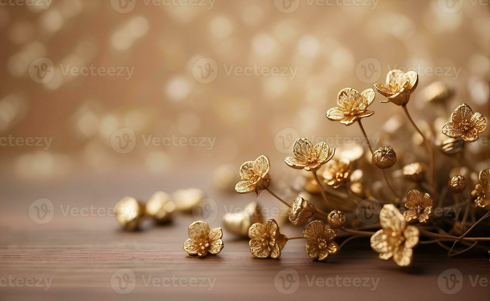 A creamy gold flowers with blurred brown background. photo