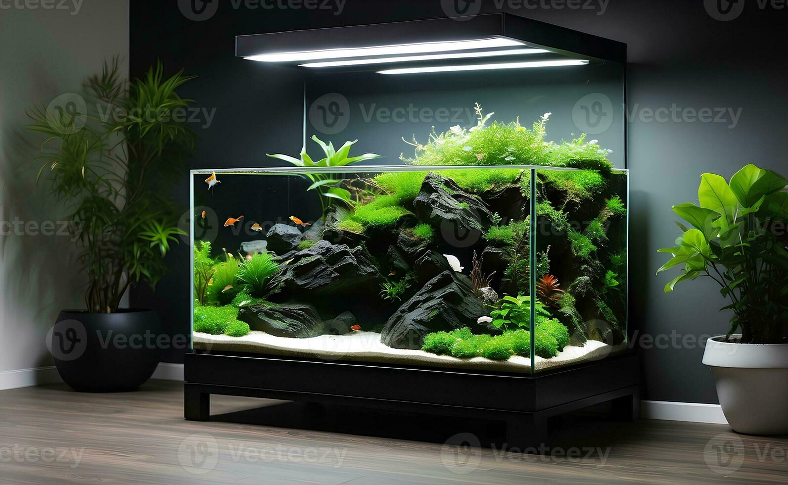 Nature Nano Aquarium with delicate details in living room. photo