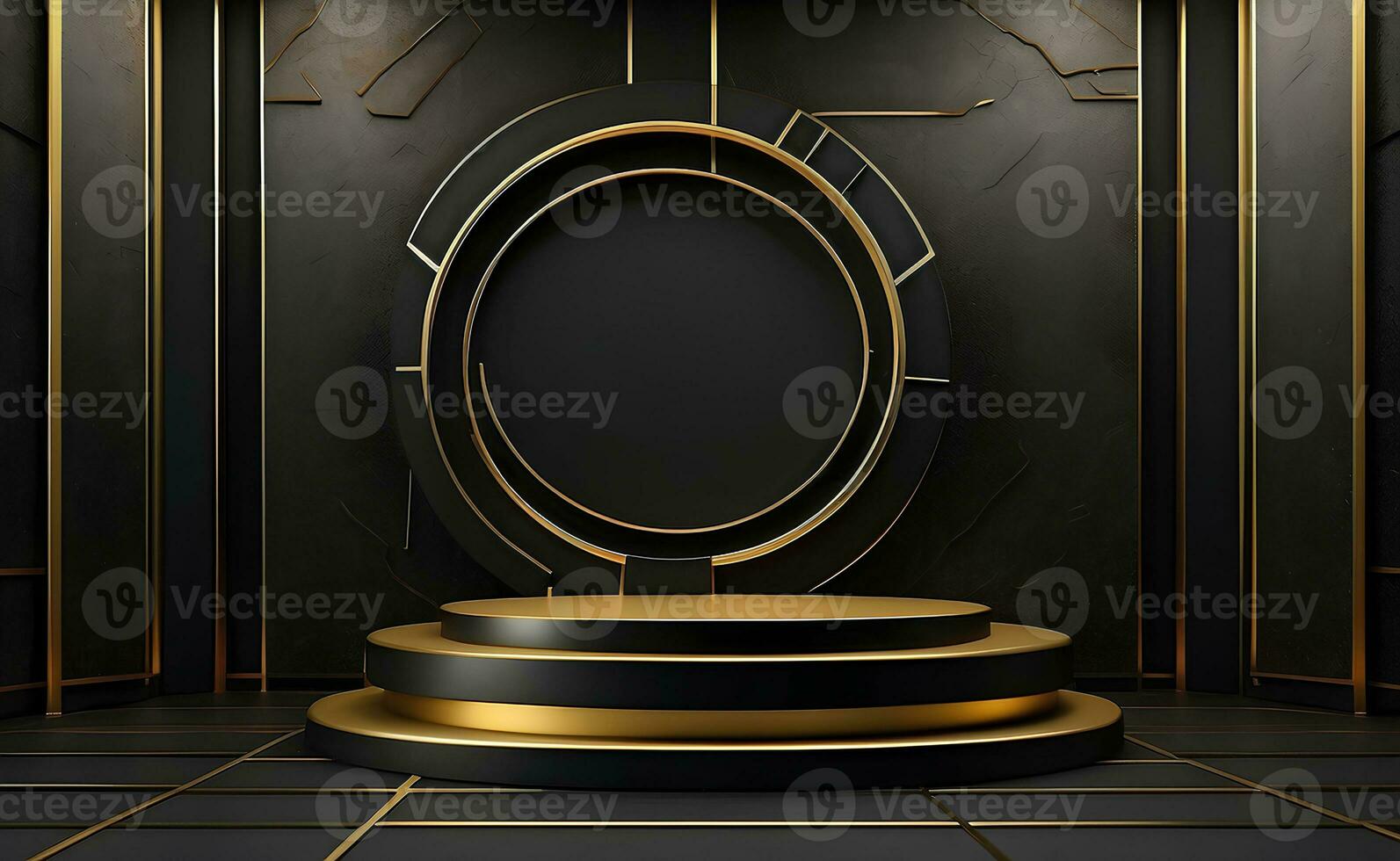 Luxury modern black and gold podium for product display presentation. photo