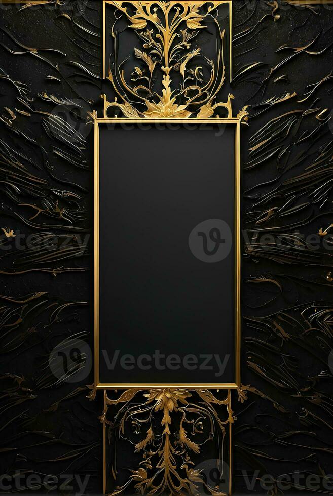 Luxury black and gold background with space in the middle. photo