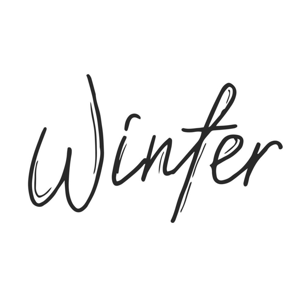 Winter lettering word in doodle style. vector