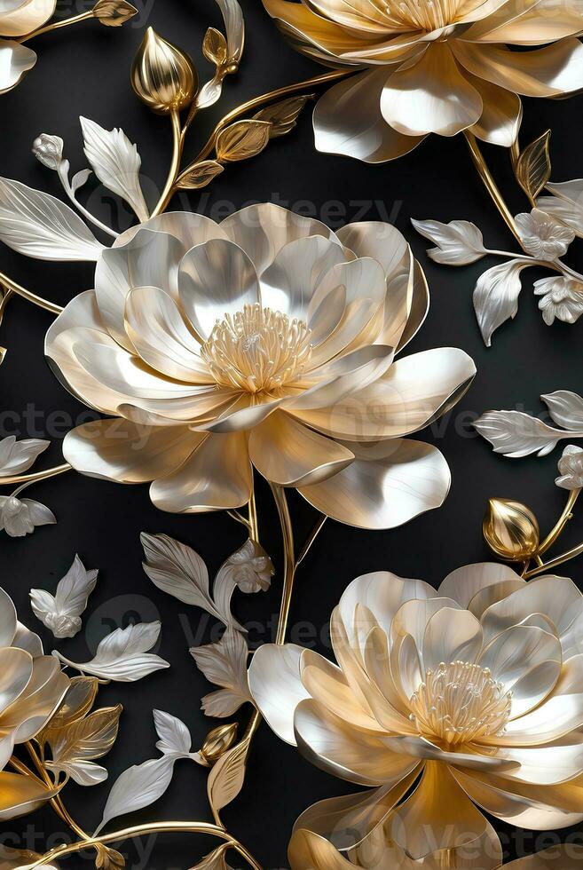 A luxury elegant silver and gold flowers. photo