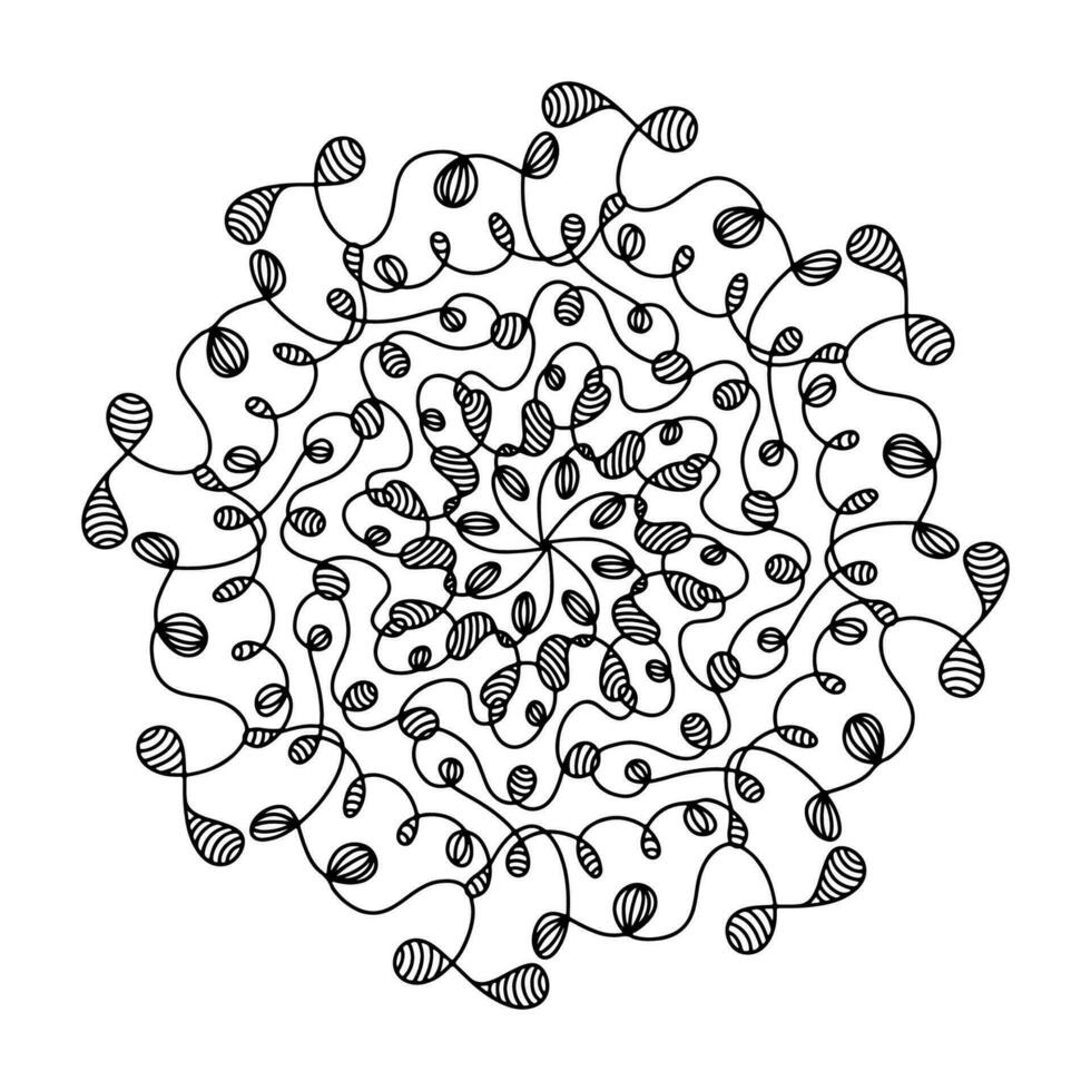 Hand drawn swirl web mandala isolated on white background. Cute doodle squid, twirl, wavy, dreamcatcher. Coloring page for adult and kids. Scribble ink line art. Antistress coloring book vector