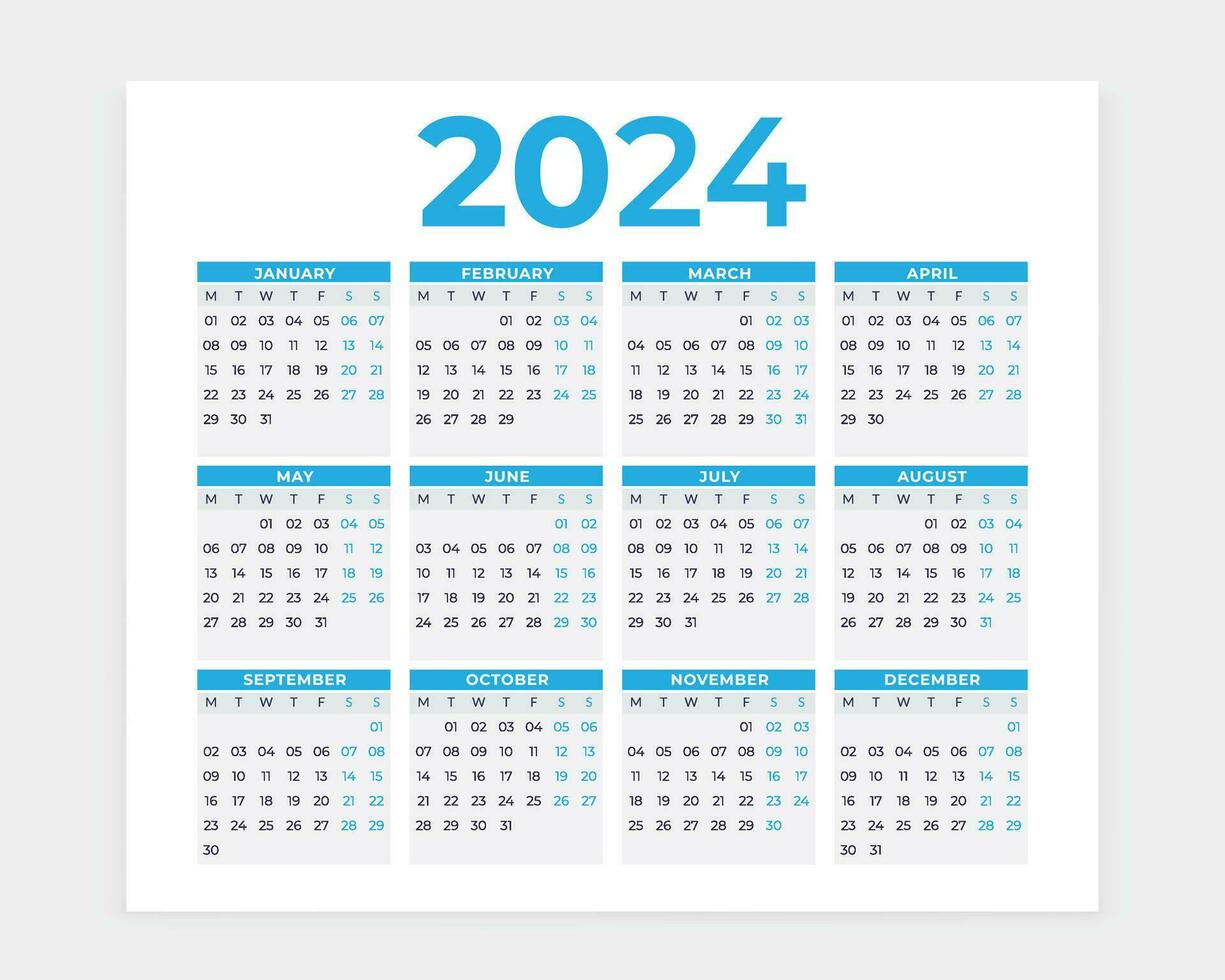 Calendar Design, 2024 Calendar, Planner design, 12 months Calendar Design, Print Ready, Free Vector