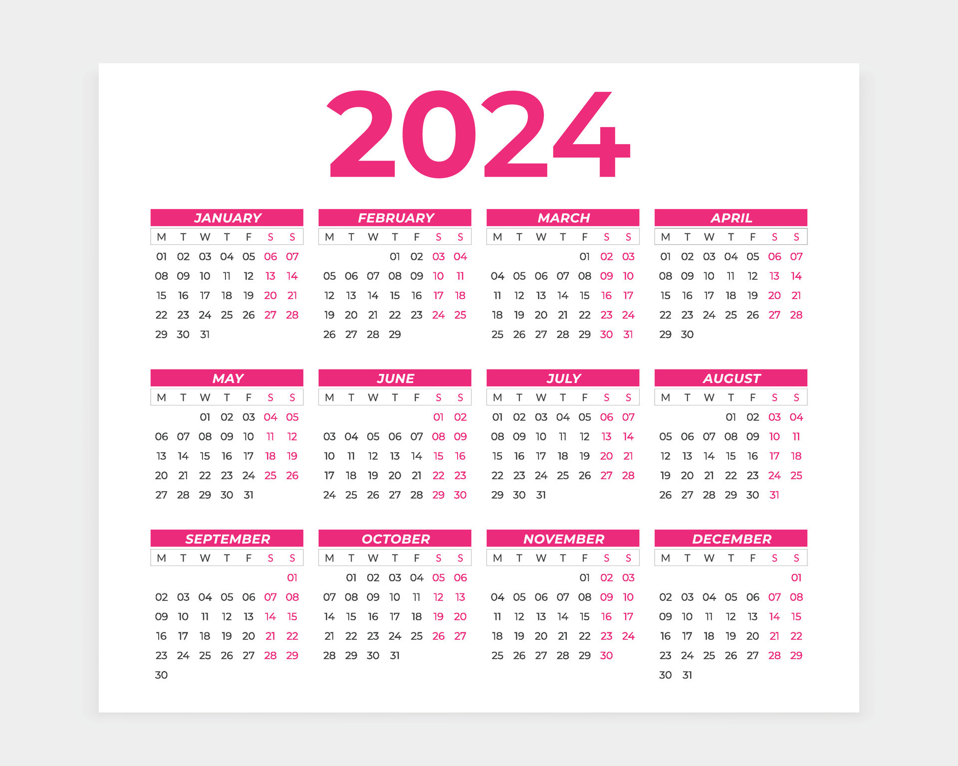 Classic calendar 2024, days and months. Print, poster, vector 27498108  Vector Art at Vecteezy