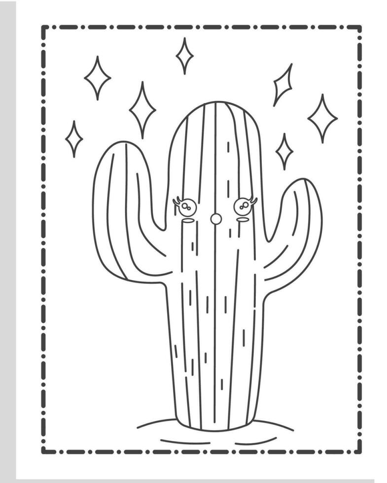 linda kawaii cactus colorante paginas vector