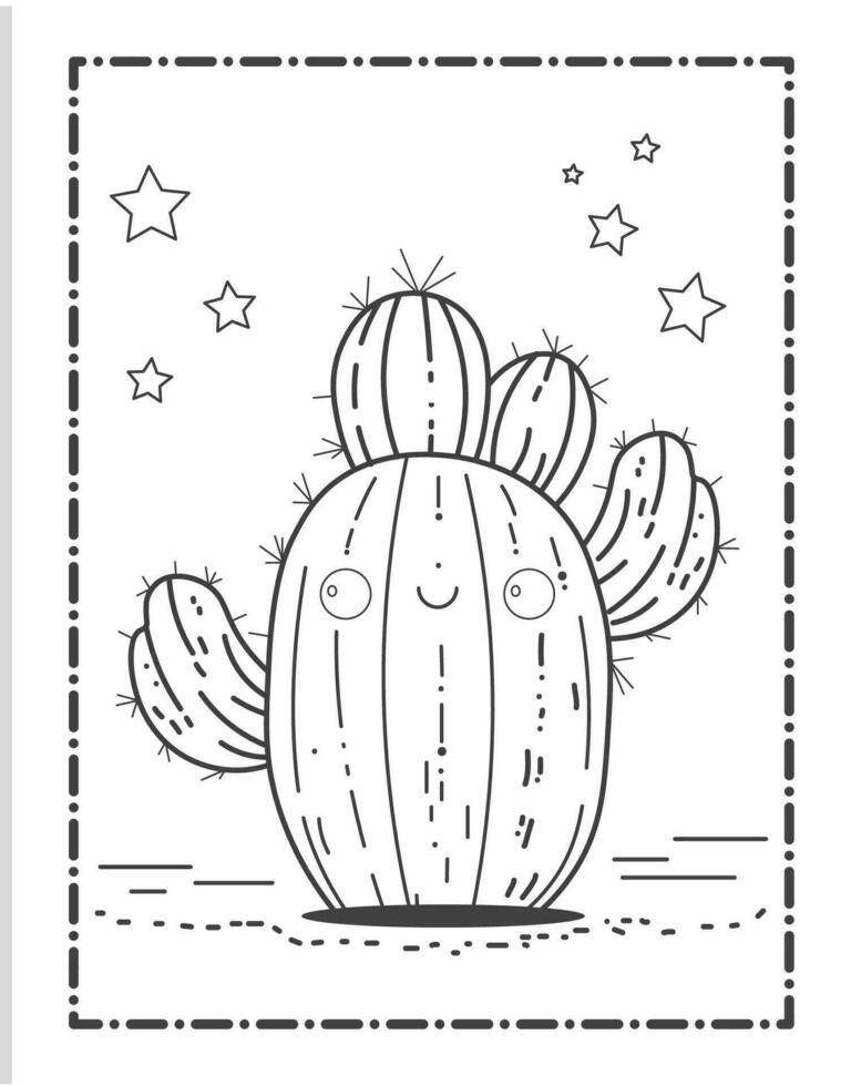 Cute Kawaii Cactus Coloring Pages vector
