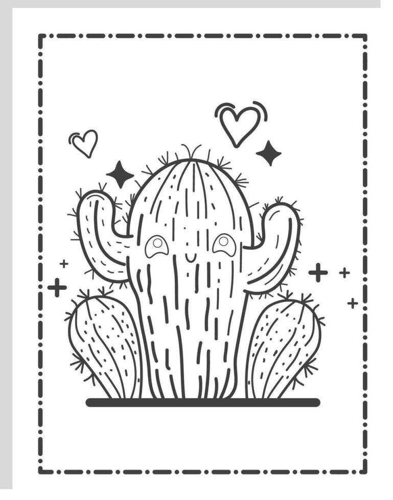 linda kawaii cactus colorante paginas vector