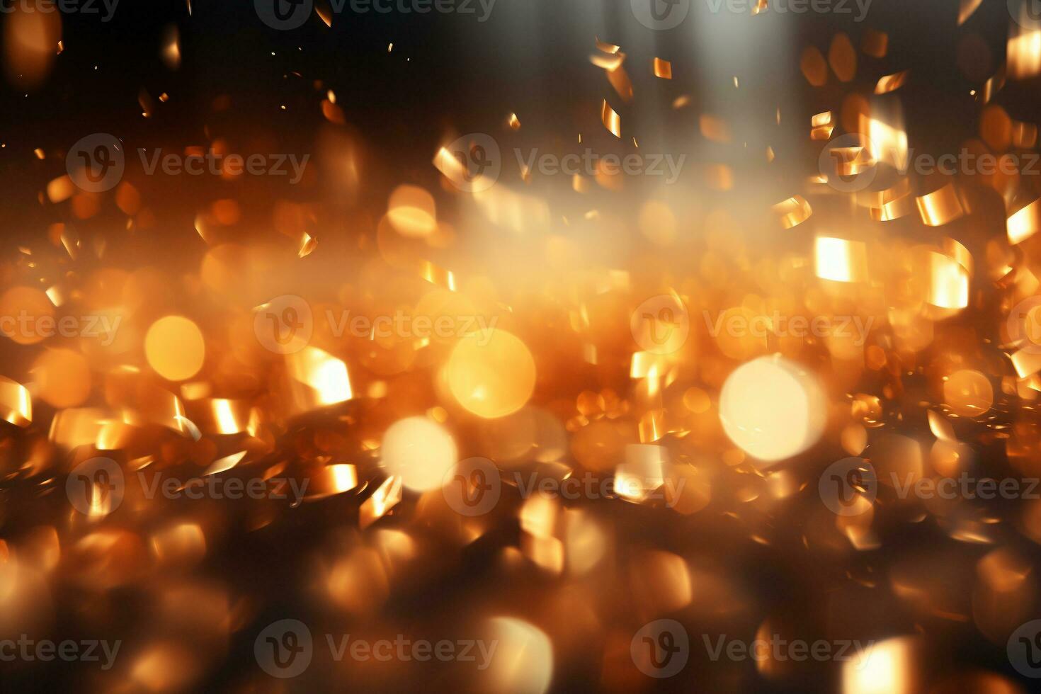 AI generated Panoramic background with colorful bokeh effect. Golden abstract lights on dark Holiday illumination and decoration concept photo