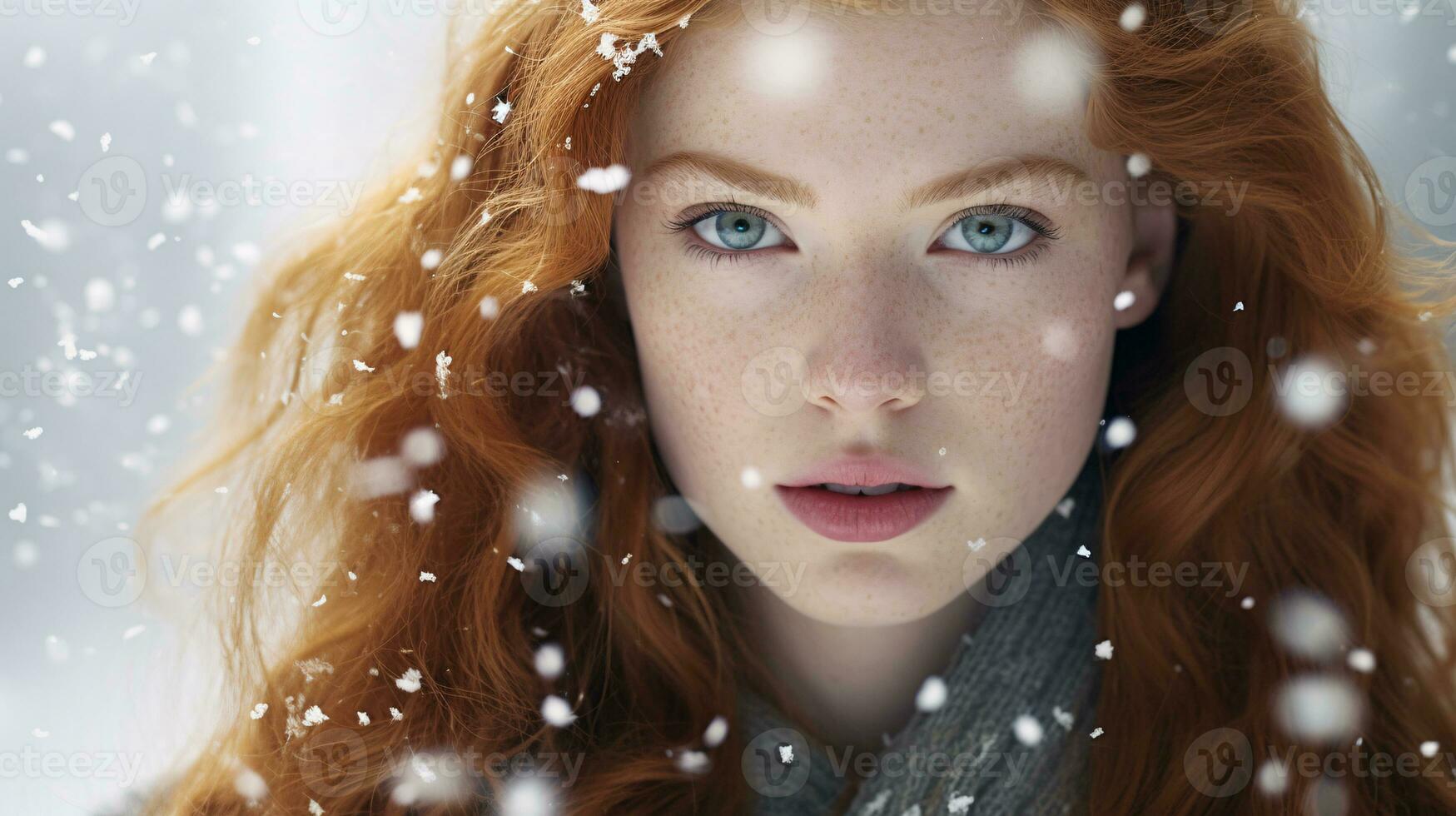 AI generated rozen Elegance Enchanting Winter Wonderland with Falling Snowflakes, Featuring a Model in Dreamlike Serenity photo