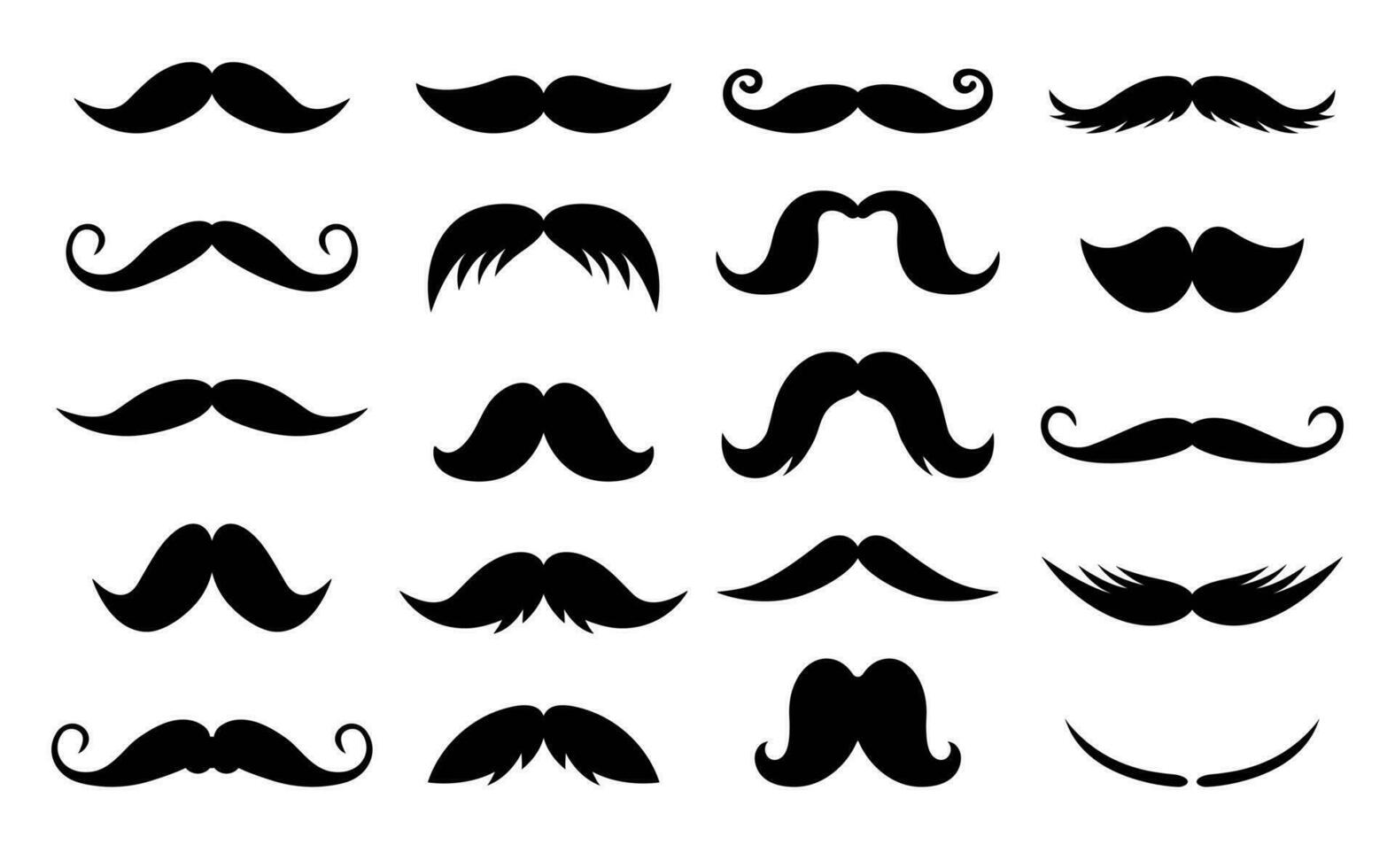 conjunto de negro bigotes aislado en blanco antecedentes. lata ser usado para iconos, clipart, diseños, etc. vector ilustración.