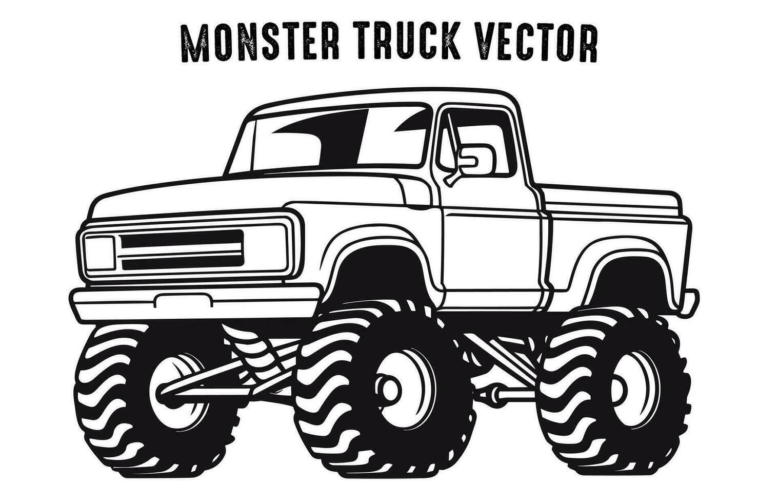 Vintage Monster Truck Vector outline isolated on a White background