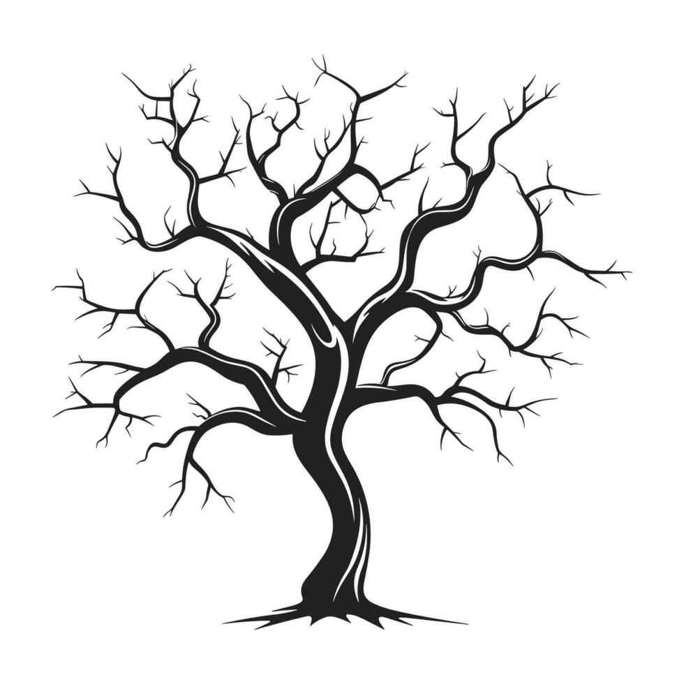 Haunted Tree Sketch vector silhouette isolated on a white background, Dead Scary Tree Silhouette vector