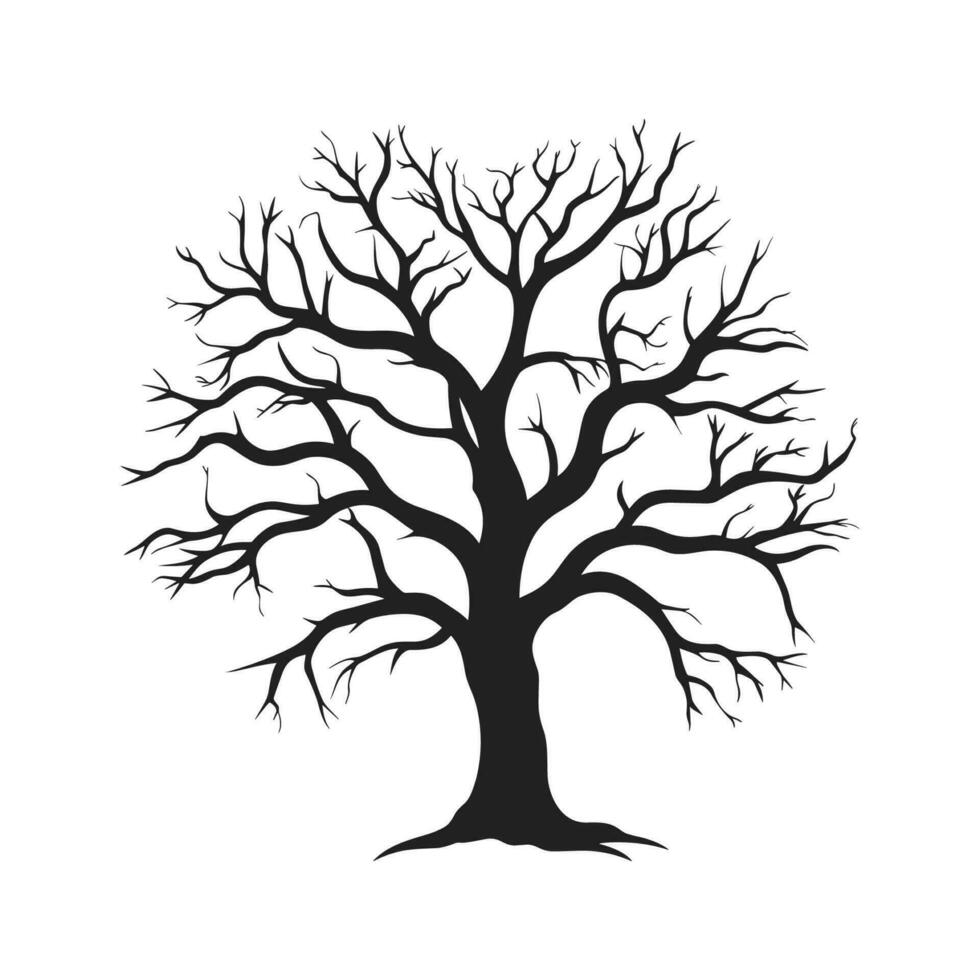 Haunted Tree Sketch vector silhouette isolated on a white background, Dead Scary Tree Silhouette vector