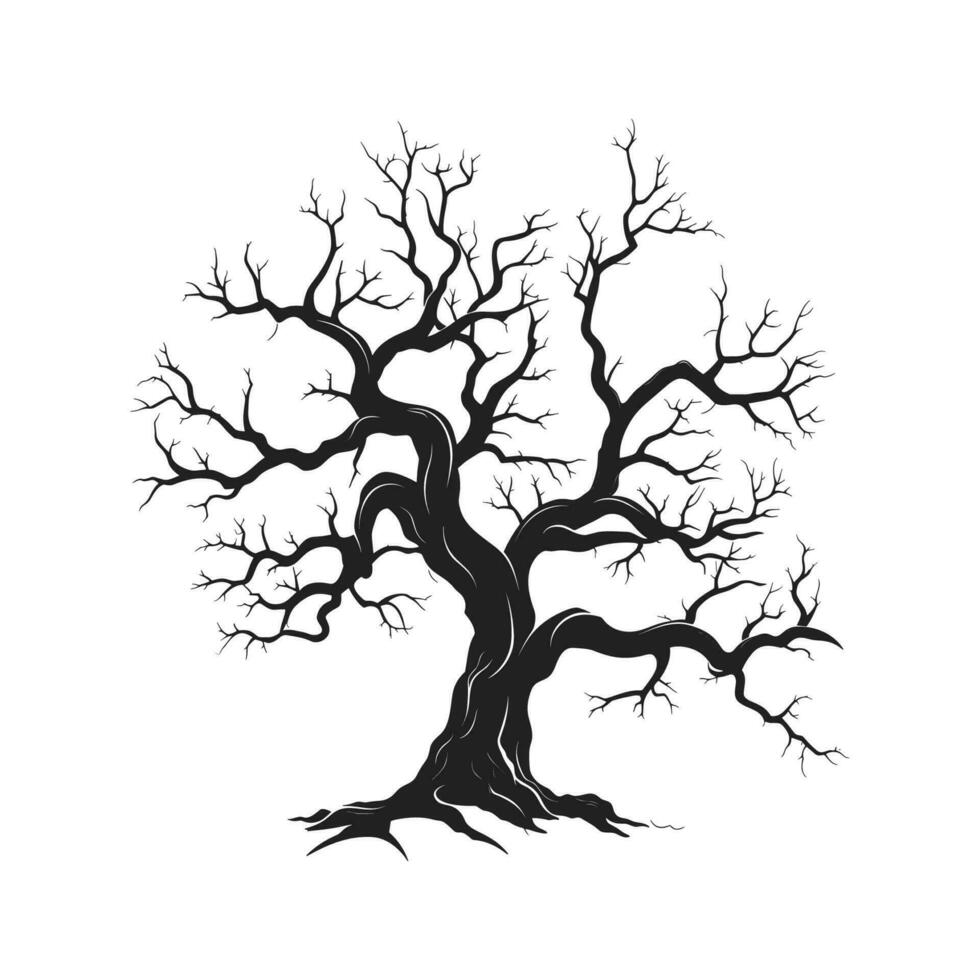 Haunted Tree Sketch vector silhouette isolated on a white background, Dead Scary Tree Silhouette vector