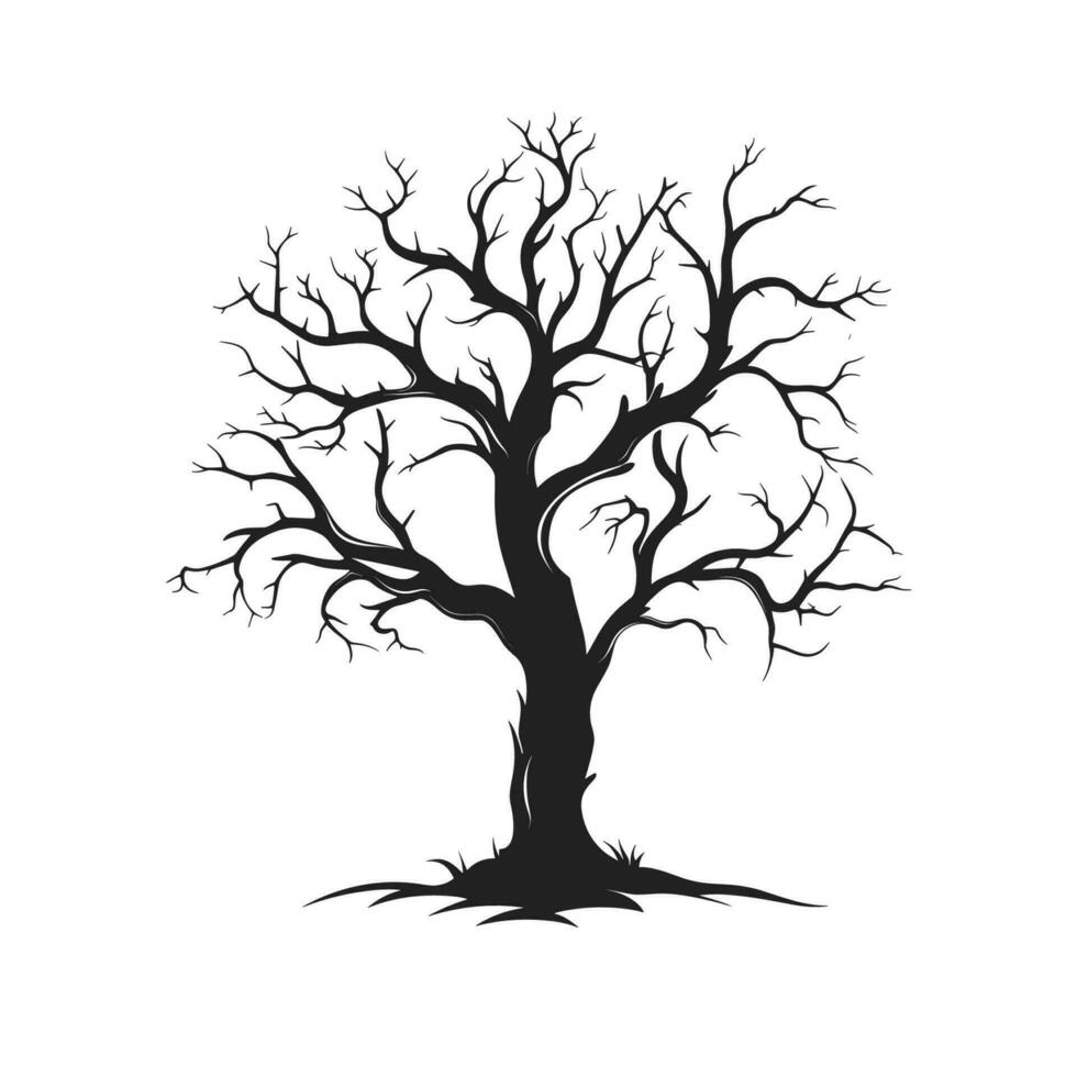 Haunted Tree Sketch vector silhouette isolated on a white background, Dead Scary Tree Silhouette vector