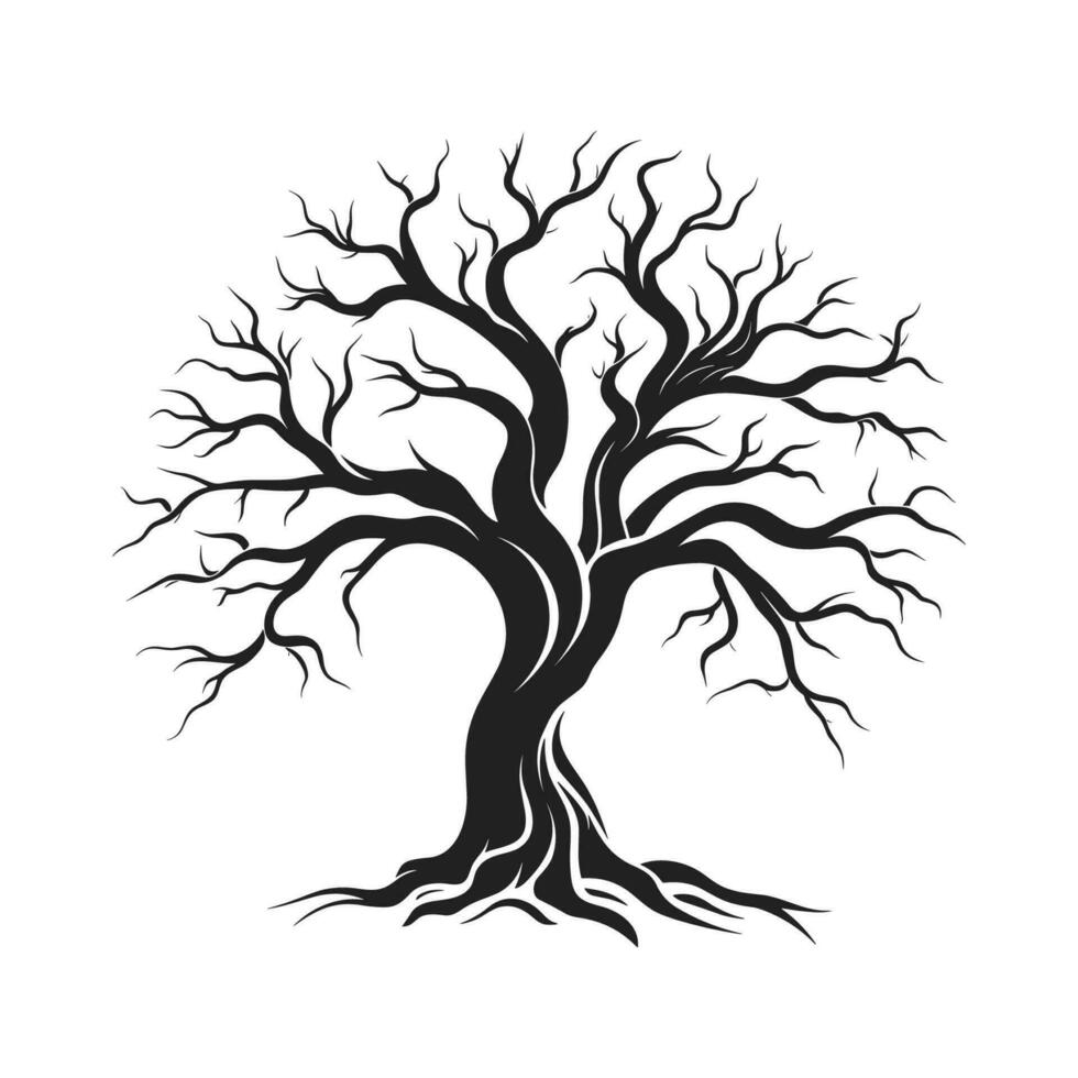 Haunted Tree Sketch vector silhouette isolated on a white background, Dead Scary Tree Silhouette vector