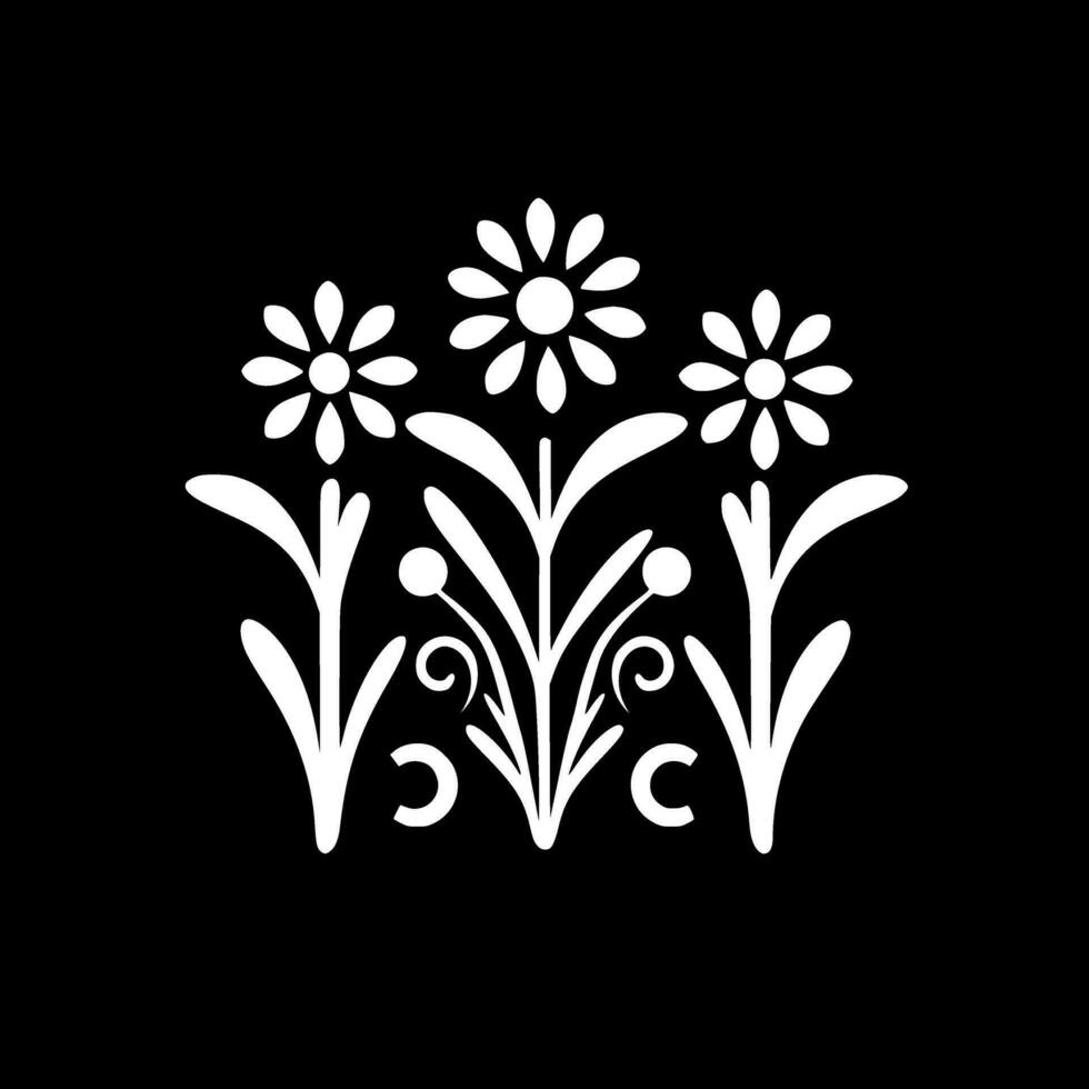 Flowers - Black and White Isolated Icon - Vector illustration