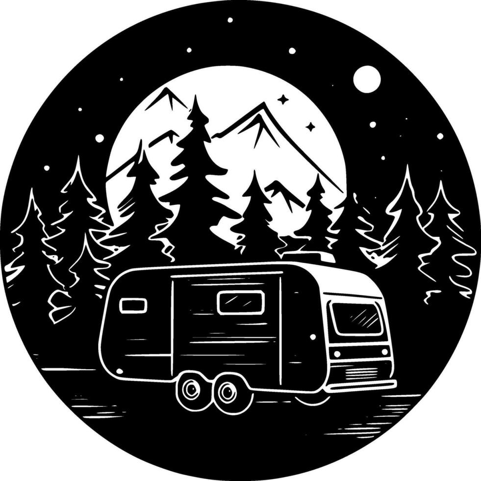 Camping, Black and White Vector illustration