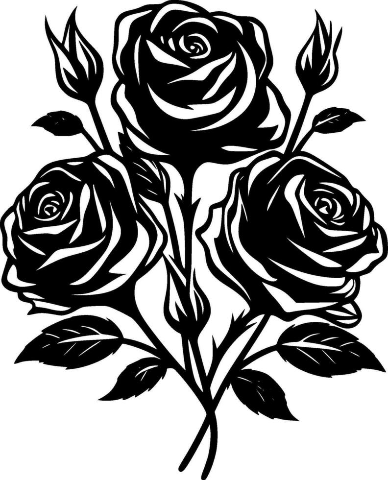 rosas - negro y blanco aislado icono - vector ilustración