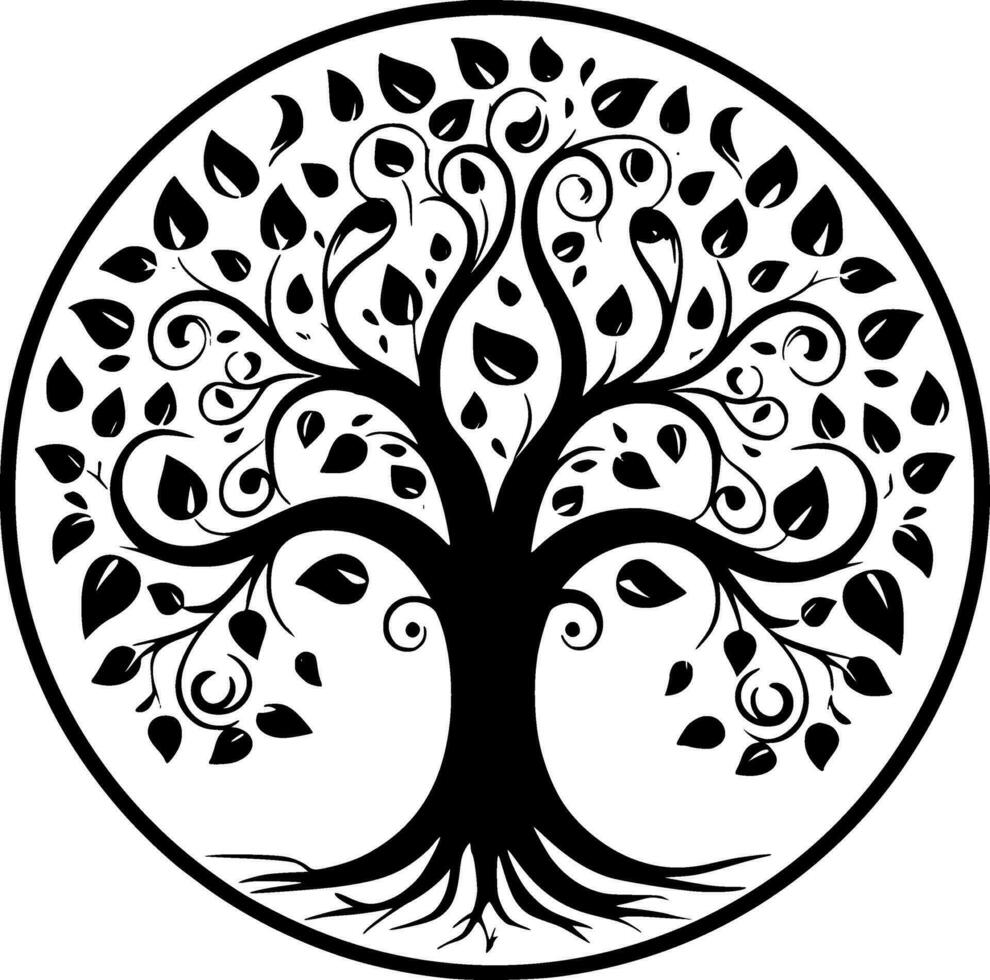 árbol, negro y blanco vector ilustración